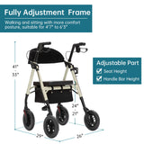 ELENKER All-Terrain Rollator Walker with 10” Non-Pneumatic Wheels, Sponge Padded Seat and Backrest, Fully Adjustment Frame for Seniors, Champagne