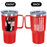 Icesip 20oz Trump Coffee Tumbler with Handle, Trump Shot Trump Ear Bullet-Proof, Fight Strong Fist, Donald Trump Merchandise, Stainless Steel Coffee Mug Tumbler Travel Cup, Red 1pcs