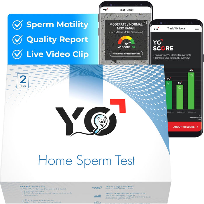 YO Home Sperm Test | At-Home Fertility Test Kit for Men | Check Motile Sperm Concentration with 97% Accuracy | Fast Results Using Your Smartphone | includes 2 Tests | Private, Convenient, Easy to Use