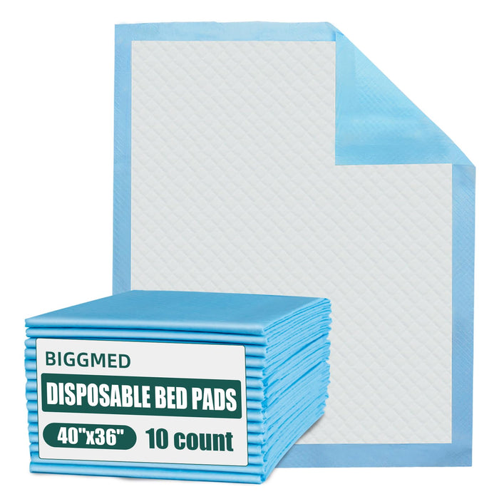 BIGGMED Tear-Resistant Incontinence Bed Pads 40'' x 36'' 125 Gram Heavy Duty Disposable Underpads Chucks Pads for Adults, Kids & Elderly | Protection Pads for Bed, Sofa, and Chair (10 Count)