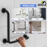 L-Shaped Shower Grab Bar 16x16 Inch, Zepolu Stainless Steel Matte Black Safety Grab Rail, Bathroom Mobility Aid Handrail, Wall Mounted Balance Support Bar Assist Handle for Senior Elderly Handicap