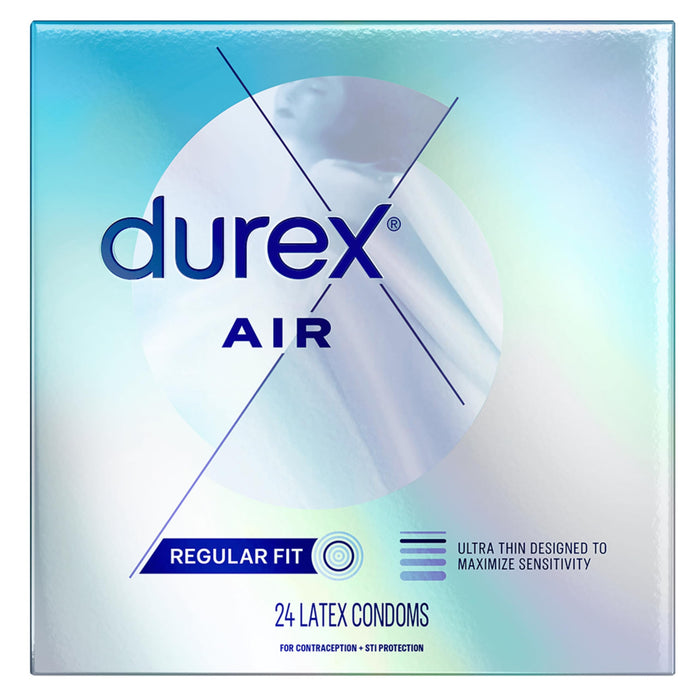 Durex Air Condoms, Extra Thin, Transparent Natural Rubber Latex Condoms for Men, Regular Fit, FSA & HSA Eligible, 24 Count