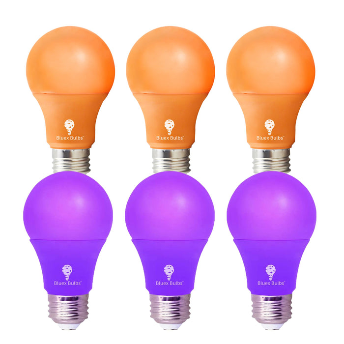 4 Pack A19 LED Light Bulb LED Light Bulb 120V E26 Base 9 Watt (60-watt Replacement) Bulb, Party Decoration, Porch, Home Lighting, Christmas Light Bulbs (Orange Purple, 6 Pack)