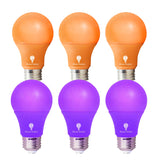 4 Pack A19 LED Light Bulb LED Light Bulb 120V E26 Base 9 Watt (60-watt Replacement) Bulb, Party Decoration, Porch, Home Lighting, Christmas Light Bulbs (Orange Purple, 6 Pack)