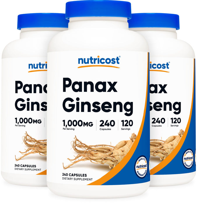 Nutricost Panax Ginseng 1000mg, 240 Capsules, 3 Bottles - Non GMO, Gluten Free, 120 Servings