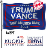 Double Sided Blue Trump Vance 2024 Flag 4x6 Made in USA Outdoor Heavy Duty 3 Ply Polyester Trump Take America Back Flag with White Starting Tape and 2 Brass Grommets