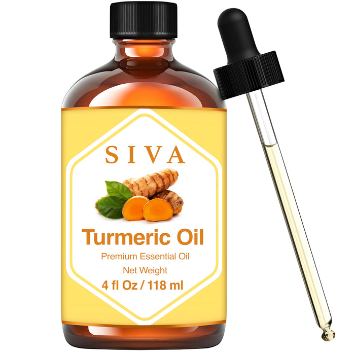 SIVA Turmeric Essential Oil - 4 Fl Oz – Natural Turmeric Oil - for Diffuser, Face, Skin Care, Aromatherapy, Hair Care, Scalp and Body Massage - with Dropper