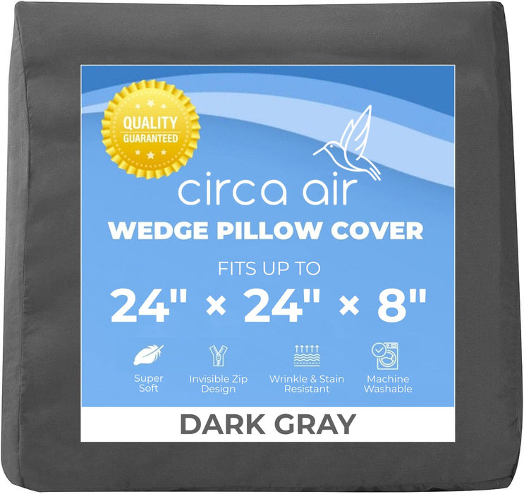 Circa Air Microfiber Pillowcase, 100% Soft, Ultra Breathable, Zip Cover, Dark Gray (24x24x8 inch), Perfect Fit for Inflatable Wedge Pillow