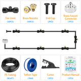 Misting Cooling System 98.4FT (30M) Misting Line + 50 Brass Mist Nozzles + 50 T-Connectors + 1 Faucet Adapters (3/4") Outdoor Mister for Patio Garden Greenhouse Trampoline for Waterpark