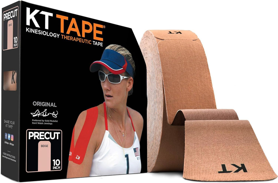 KT Tape, Original Cotton, Elastic Kinesiology Athletic Tape, 150 Precut 10” Strips, Beige