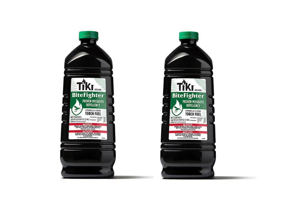 TIKI BiteFighter® Mosquito Repellent Torch Fuel 3/4 Gallon (100 oz.) 2-Pack, Citronella & Cedar Formula for Mosquito Repellency, Easy Pour Bottle, Use with Torches & Table Torches, Outdoor & Backyard