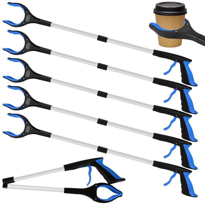 Tottist 6 Pack Grabber Reacher Tool for Elderly, 32" Extra Long Litter Stick Lightweight Handy Claw Grabber for Arm Extension Garbage Gripper Trash Pick up Litter Picker Garden(Blue Classic)