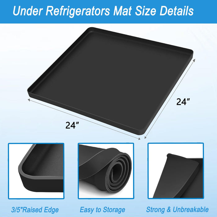 Refrigerator Floor Protector, 24" x 24" x 0.8" Mini Fridge Silicone Mat, Under Refrigerators Mat with Raised Edge, Laundry Guards for Washer and Dryer, Large Drip