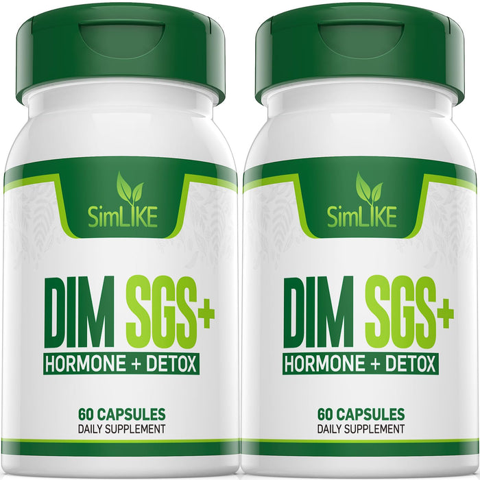 Simlike DIM SGS + - Hormone + Detox,Encourages Normal Estrogen Metabolism,Hormone Balance, Hormonal Acne Supplements, Menopause Support,Helps Control Appetite,Promotes Detoxification(Pack of 2)