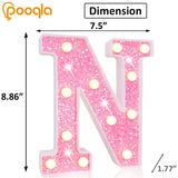 Pooqla LED Marquee Letter Lights, Light Up Pink Letters Glitter Alphabet Letter Sign Battery Powered for Night Light Birthday Party Wedding Girls Gifts Home Bar Christmas Decoration, Pink Letter N