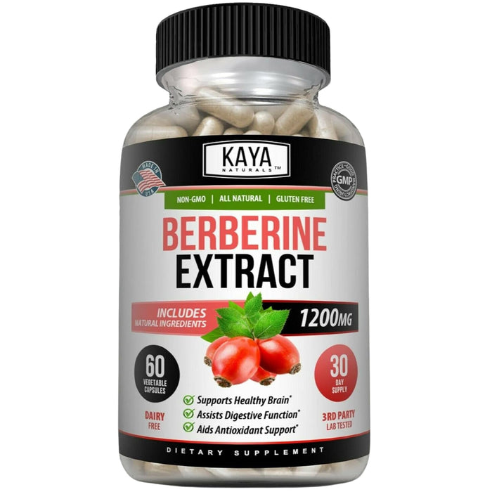 Kaya Naturals Berberine HCL Extract 1200mg - Supports Strong Immune System - Helps with Glucose Levels, Improve Gut Health (Vegetarian, Non-GMO & Gluten-Free) Berberine Supplement (60 Count)