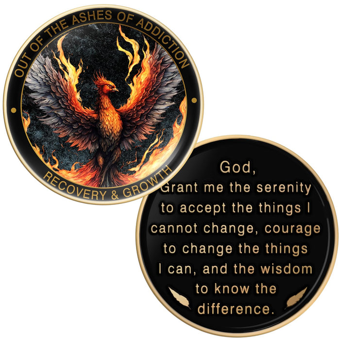 MilestoneMint Phoenix Sobriety Coin | AA Chip Medallion Gift Set with Coin Capsule, Display Stand & Card for Sober Men & Women in Recovery | Sobriety Gifts for Anniversary Month & Year