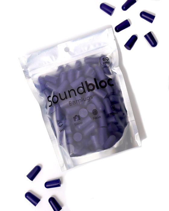 SOUNDBLOC EARPLUGS™ Thermo Foam (60 Pairs) – Foam Ear Plug for Sleeping Travel Work High Noise Cancelling Protection Motorsports 38dB – M/L