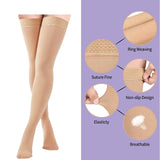 Thigh High Compression Stockings 20-30mmHg, Closed Toe Socks for Women & Men (Beige, 3X-Large)