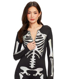 Tipsy Elves Form Fitting & Flattering Skeleton Bodysuits for Halloween - Women's Sexy Skeleton Costume - Women's Silver Shimmer Skeleton Bodysuit Halloween Costume Size X-Large