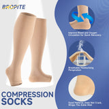 bropite Open Toe Compression Socks for Men & Women - 2 Pairs of 15-20 mmhg Knee High Stockings for Circulation Support