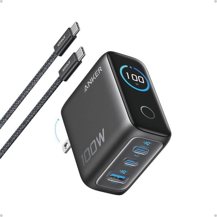 Anker 100W Max USB C Charger, 3-Port GaN Phone Charger with Smart Display