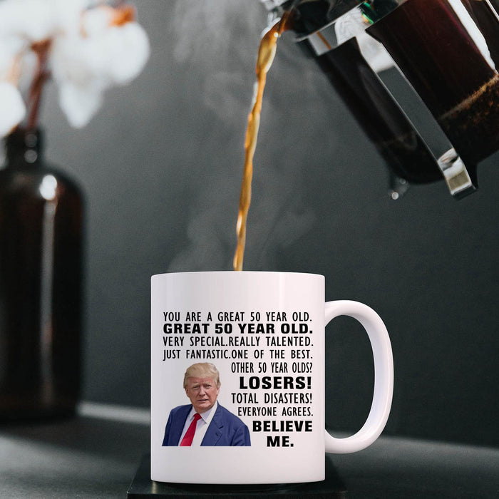 Donald Trump Mug, 50th Birthday Gifts for Men, Funny 50 Year Old Gift Coffee Mug, 1974 50th Birthday Mugs for Him, Dad, Uncle, Brother, Husband, Grandpa, Friend, Novelty Prank Gift 11 oz Tea Cup