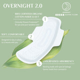 Organyc New Version 100% Certified Organic Cotton Overnight Feminine Pads, Heaviest Flow, Super Absorbency 2.0, 7 Count (6 Pack)