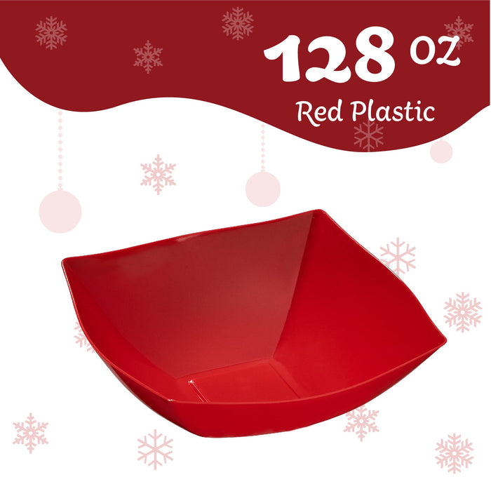 PLASTICPRO Disposable Square Serving Bowls, Party Snack or Salad Bowl, Plastic Red Pack of 4 128 OUNCE