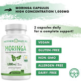 Moringa Capsules 1000mg, from Organic Certified Moringa Leaves Powder - Greens Superfood Supplement - Energy, Focus, Lactation Support, Vitamin C for Immune Support - Vegan, Non-GMO (120 Count)