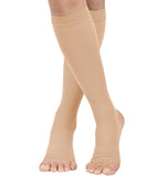 MGANG® 20-30 mmHg Compression Stocking for Men and Women, Medical Compression Socks, Knee High Length, Open Toe, for DVT, Varicose Veins, Relief Shin Splints, Edema, Beige Large