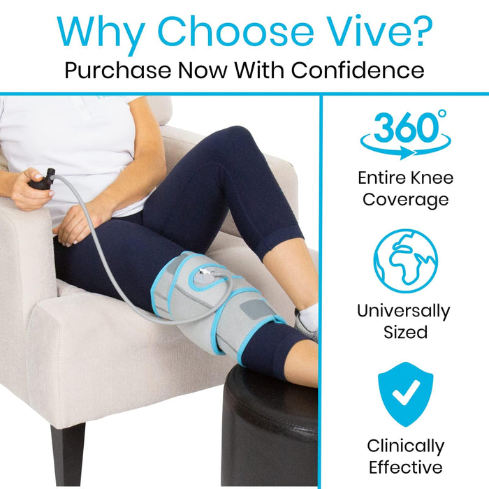 Vive Compression Knee Ice Wrap - Reusable Brace with Air Pump - Hot/Cold Therapy for Men, Women, Pain Relief, Swelling and Recovery Support - Adjustable and Inflatable Pack for Sports Injury Sprains