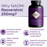 NAOMI Organic Trans Resveratrol Supplement 250mg with Quercetin, Muscadine Grapes, Antioxidant Support, High Absorption, 60 Veggie Capsules