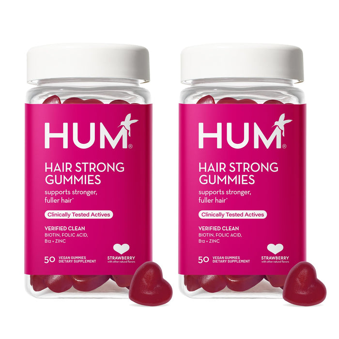 HUM Hair Strong - Daily Gummies with Biotin to Improve Hair Growth - Fo Ti, Folic Acid, Zinc, Vitamin B12 & PABA to Support Healthy Hair, Skin and Nails for Women and Men (50-Day Supply)