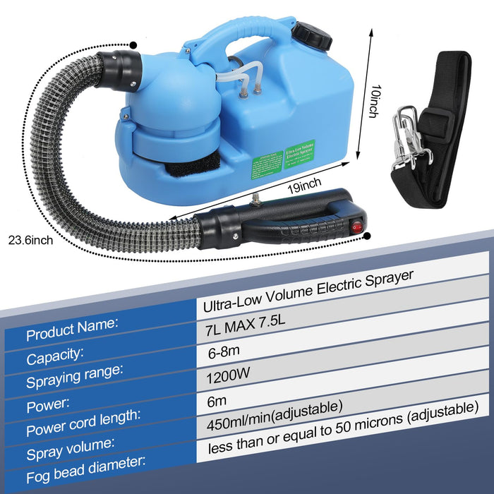 7L (1.85 Gallon) Electric ULV Fogger Machine Portable Ultra-Low Atomizer Sprayer Ultra Low Volume Fogger for Indoor and Outdoor Use