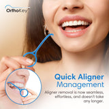 OrthoKey Clear Aligner Removal Tool - Dental Grade Invisalign Remover for Invisible Braces, Retainers, and Aligners, Blue (4-Pack)