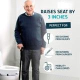 Lunderg Toilet Seat Riser for Seniors - Adds 3 inches. Universal Fit - FIRM Raised Toilet Seat Cushion with High-Density Foam for enhanced Comfort & Elevation. Post-Surgery Must have (White)