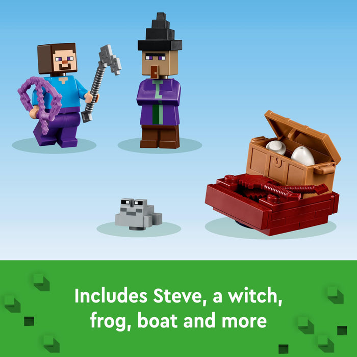 LEGO Minecraft The Pumpkin Farm Building Toy, Hands-on Action in The Swamp Biome Featuring Steve, a Witch, Frog, Boat, Treasure Chest and Pumpkin Patch, Halloween Toy for Kids Ages 8 and up, 21248