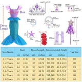 iTVTi Little Girls Mermaid Costume for Girls Princess Dress Up Ariel Outfits with Accessories Wig Birthday Party Halloween Cosplay, Blue, 5-6 Years(Tag 130)