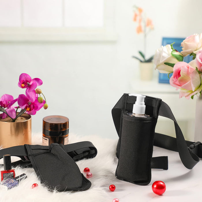 3 Sets Massage Bottle Holster Adjustable Single Holster and 8 Oz Plastic Pump Dispenser Bottles for Lotion Massage Oil (Black)