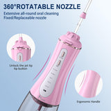 Water Dental Flosser Cordless Teeth Cleaning MOCEL 5 Modes Oral Irrigator Portable and USB C Cable Rechargeable IPX7 Waterproof Flossing Teeth Pick Irrigation Cleaner for Home Travel (Pink)