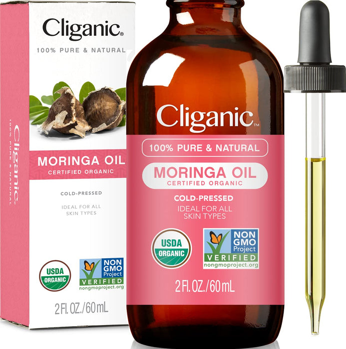 Cliganic Organic Moringa Oil (2oz), 100% Pure - For Face & Hair | Natural Cold Pressed