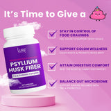 Lure Essentials Psyllium Husk Capsules for Colon Cleanse - Prebiotic and Probiotic Fiber
