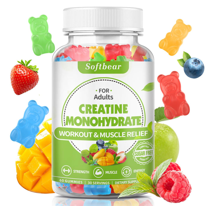 softbear 5000mg Creatine Monohydrate Gummies for Men & Women, Vegan Creatine HCL Supplement Pre Workout Gummies for Muscle Builder & Strength Mixed Flavor 60 Gummies