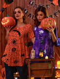 MONNURO Womens Halloween Shirts Short Sleeve Casual Loose Fit Flare Swing Plus Size Tunic Tops(Halloween Orange,1X)