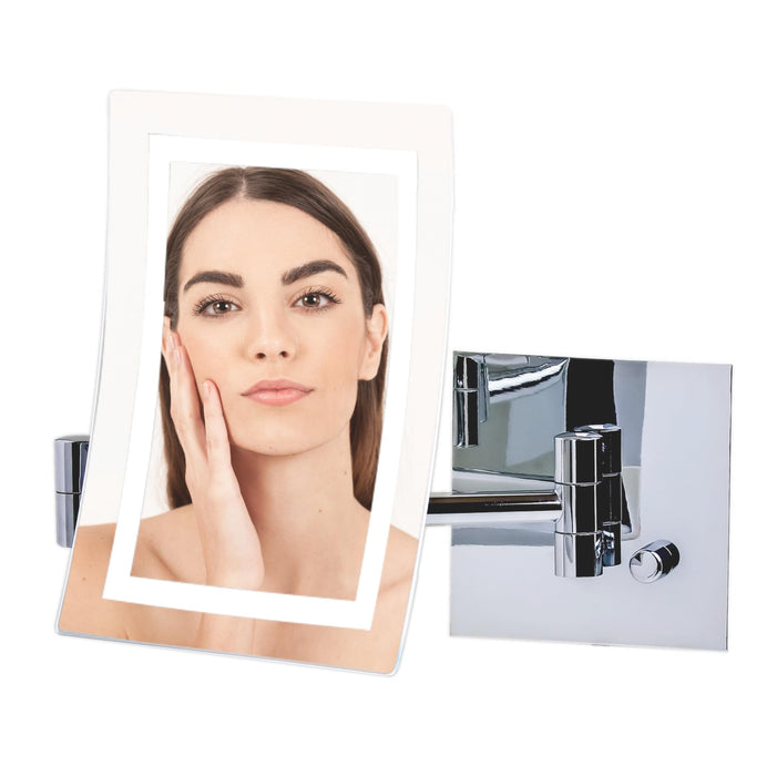 OVENTE 7'' Lighted Wall Mount Makeup Mirror with 7X Magnification, Modern Rectangular Magnifying Vanity Mirror, Dimmable White LED Lights, Extendable and Folding Arm, Polished Chrome MSWA6387CH7X