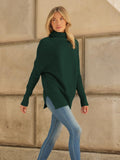 LILLUSORY Women's Green Christmas Turtleneck Oversized Tunic Sweaters 2024 Trendy Casual Long Batwing Pullover Sweater Tops