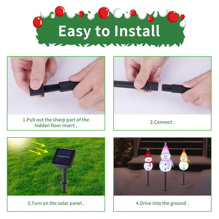 Solar Christmas Pathway Lights Outdoor Decor, Set of 3 Led Snowman Stake Lights, Waterproof Walkway Landscape Lights for Winter Yard, Garden, Solar Christmas Decorations (3pcs-Snowman A)