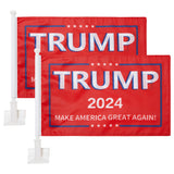 2 Pack Car Flags,Car Flag Donald Trump 2024 Make America Great Outdoor and Car Flag Pole, Car Logo Window Clip Can be Clipped to Most Windows 14 inch Flag Pole and 16 x 10 inch Double Sided Flag