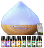 Aroma Diffiser with Essential Oils Set, 500 ML Essential Oil Diffuser with Remote Control, Humidifier with 14 Color Lights for Large Room, 4 Timer Setting, Auto Shut-Off